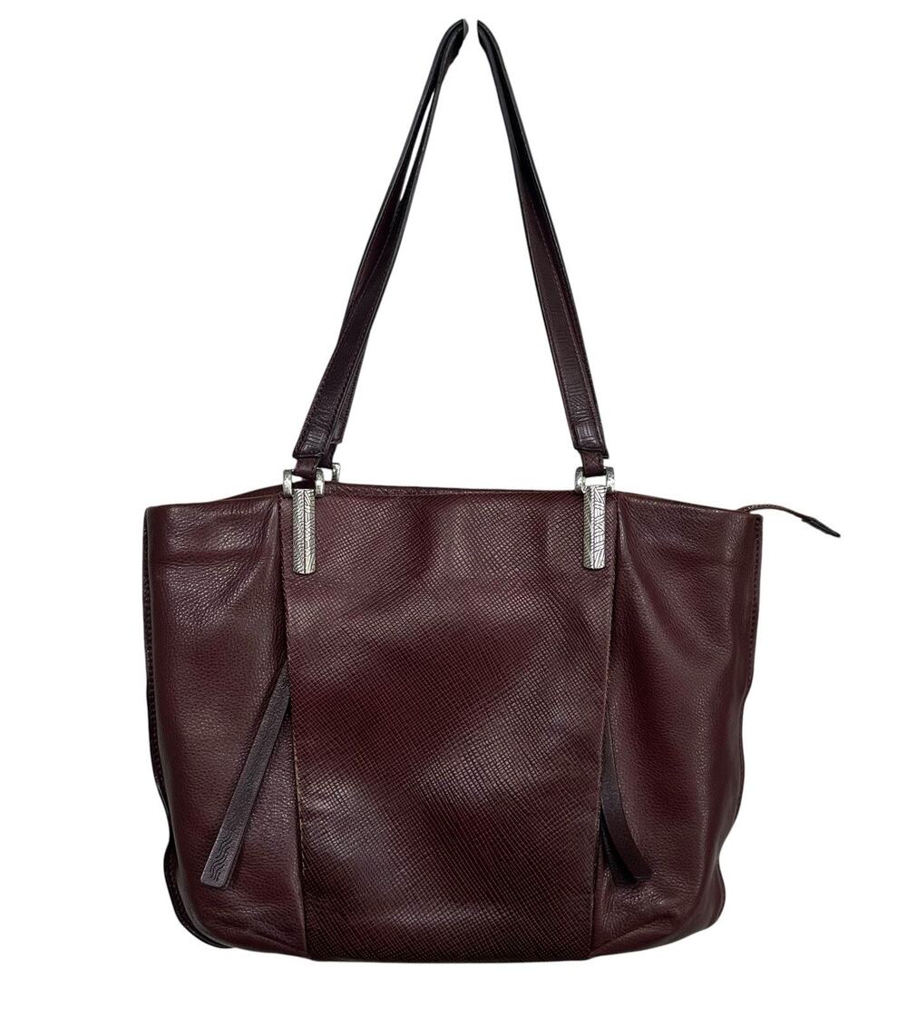 Brighton Brown Textured Pebbled Leather Shoulder Tote Bag Silver Accent F316657